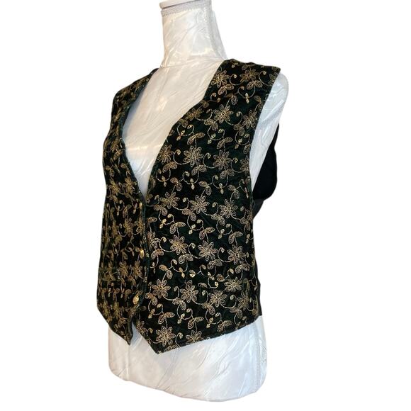 Vintage Velvet Vest Womens Sz Medium Green Gold Embroidered Victorian Romantic - Picture 16 of 16